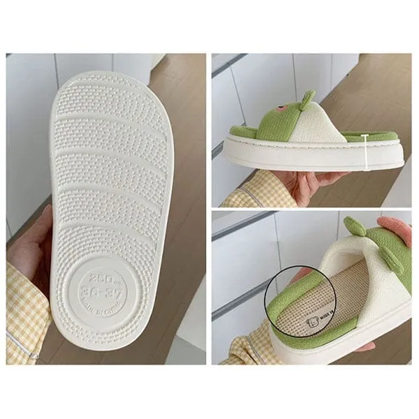 Frog Shhhandals Slippers | Unisex Linen Waffle Knit Plush Animal Slides | Multiple Sizes