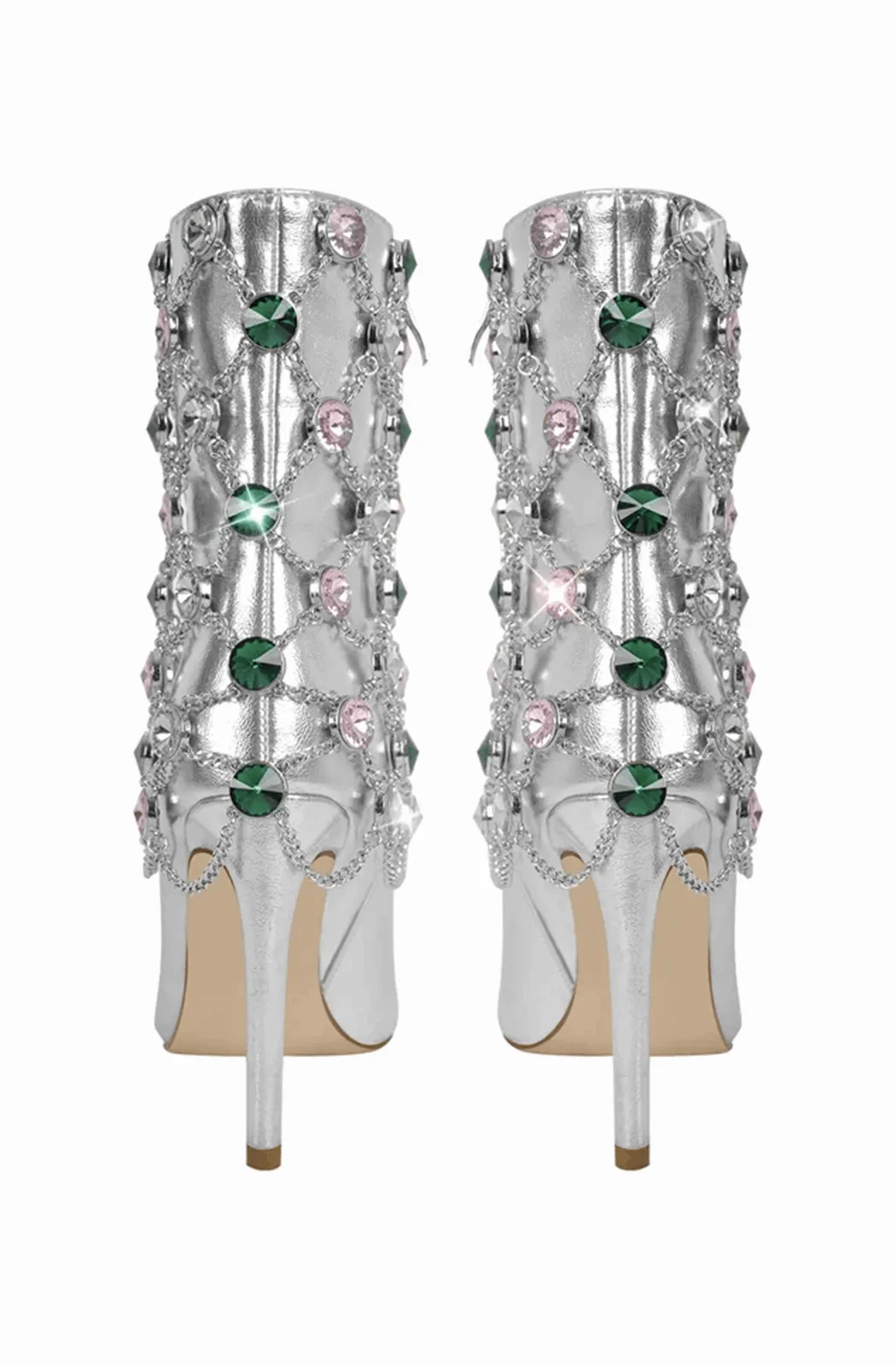 Jewelry silver ankle boots with thin high heels