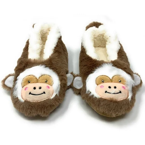 Let's Monkey Cozy Animal House Home Women Sherpa Non-Skid Socks Slippers