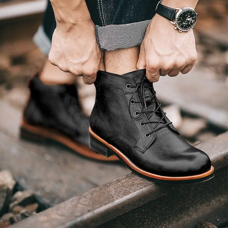 West Louis Leather High Comfortable Retro Cowboy Boots