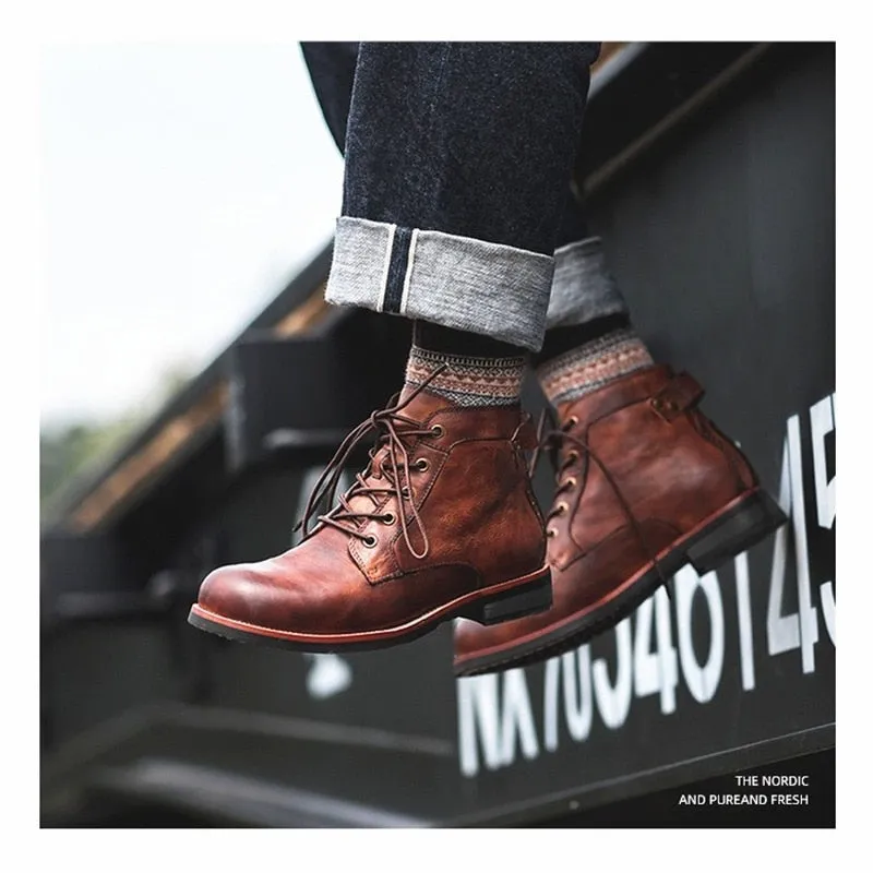 West Louis Leather High Comfortable Retro Cowboy Boots