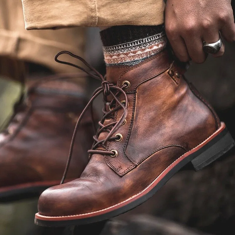 West Louis Leather High Comfortable Retro Cowboy Boots