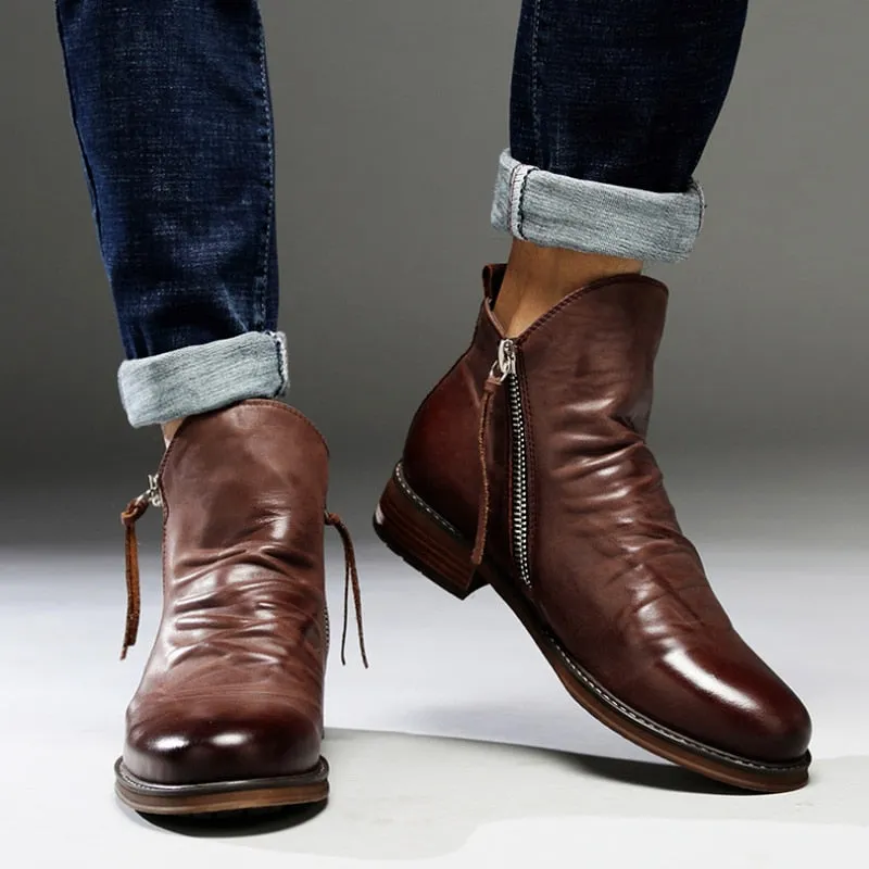 West Louis Leather High-Top Tassel Zip PU Leather Boots