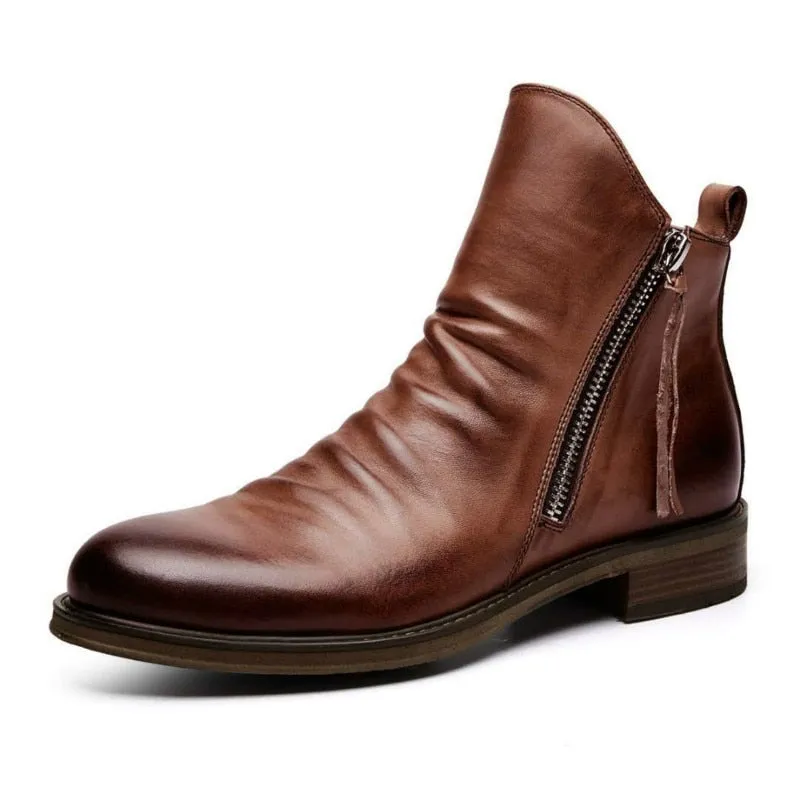 West Louis Leather High-Top Tassel Zip PU Leather Boots